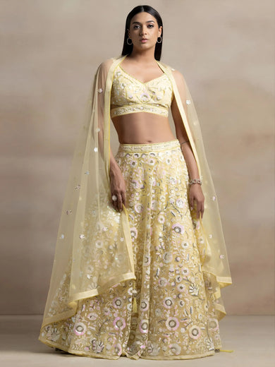 Beautiful Yellow Sequins Net Party Wear Lehenga Choli With Dupatta